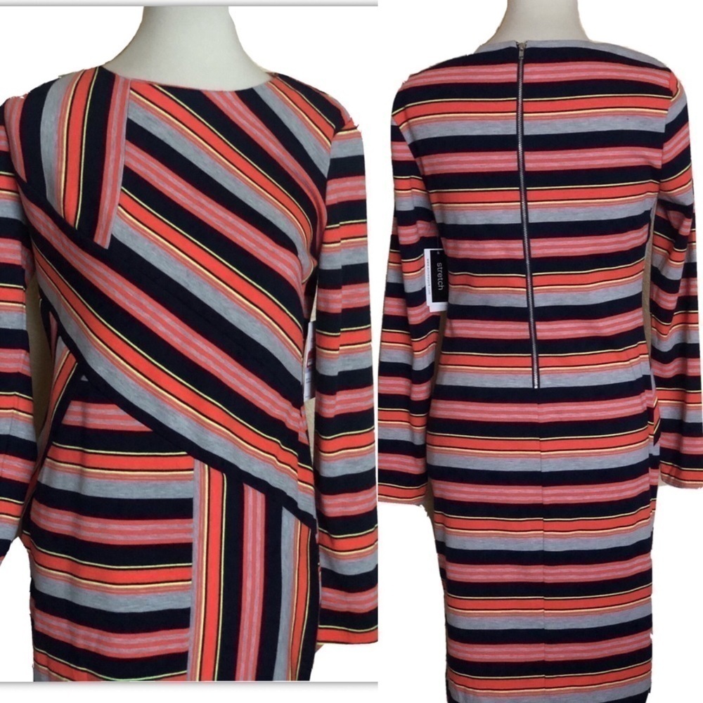 ECI Women Stripe Multicolor Knit Sheath Dress - Picture 1 of 12
